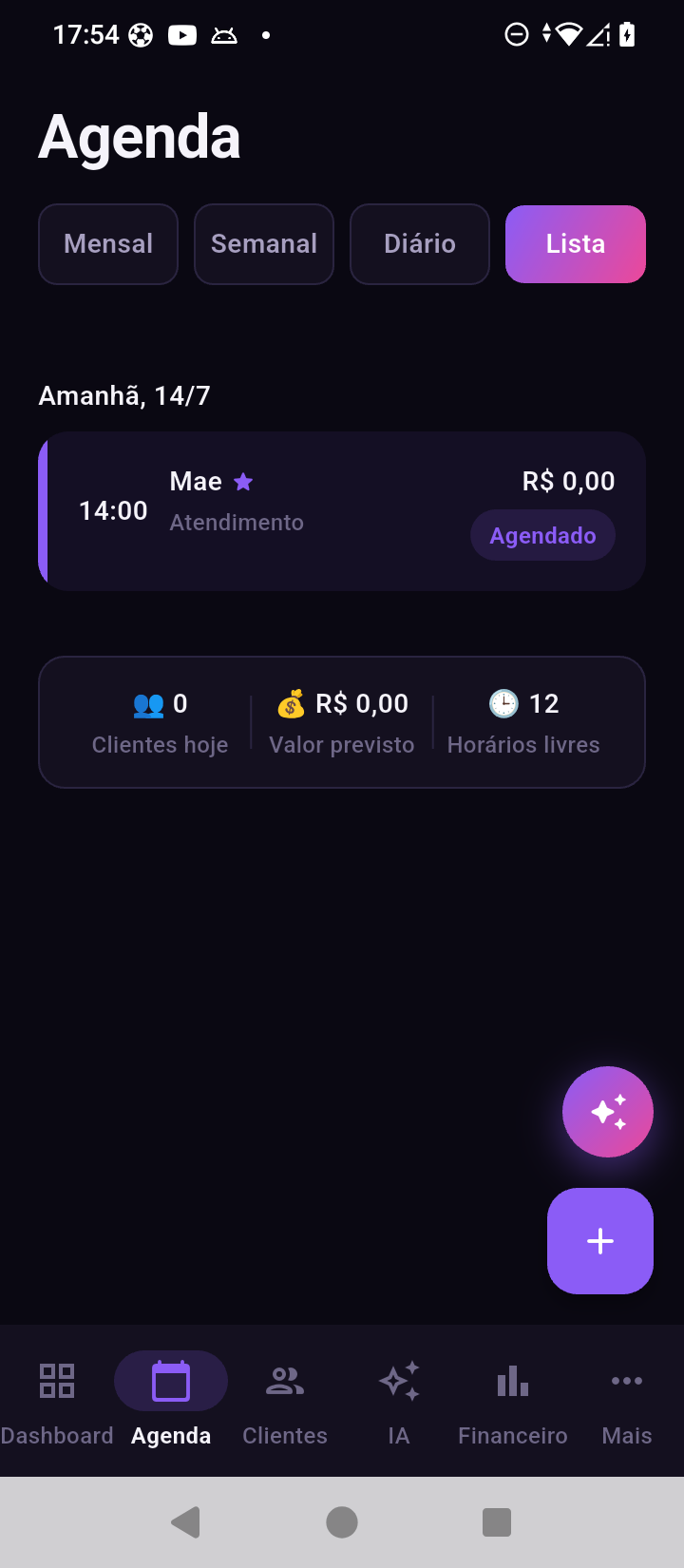 Tela Agenda — Lista do NinaOS